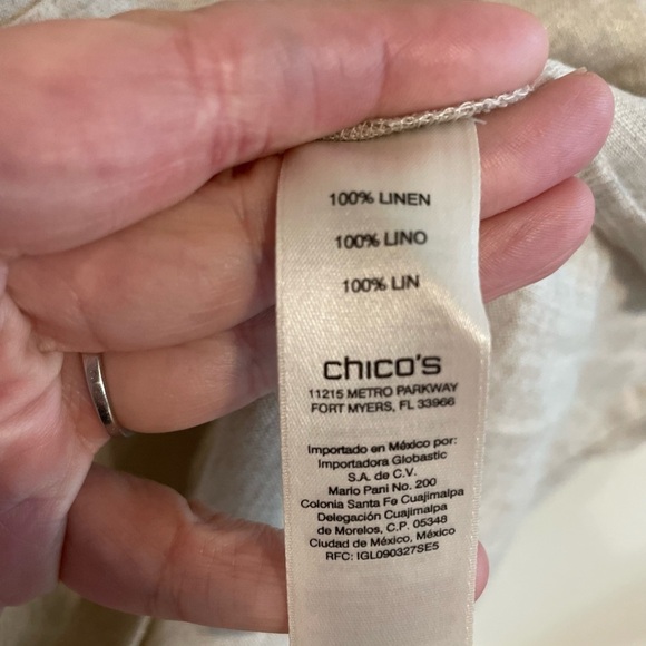 Chico's Women’s Shift Mini Dress Medium Tan Foiled 100% Linen Contemporary - Picture 12 of 17